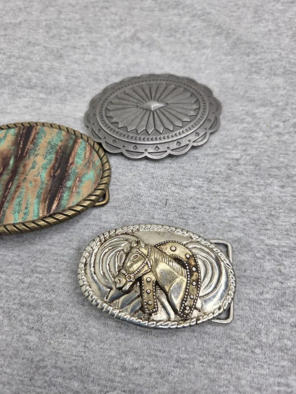 Lot of 3 Women's Concho Multi Color Rodeo Stallion Equestrian Buckles